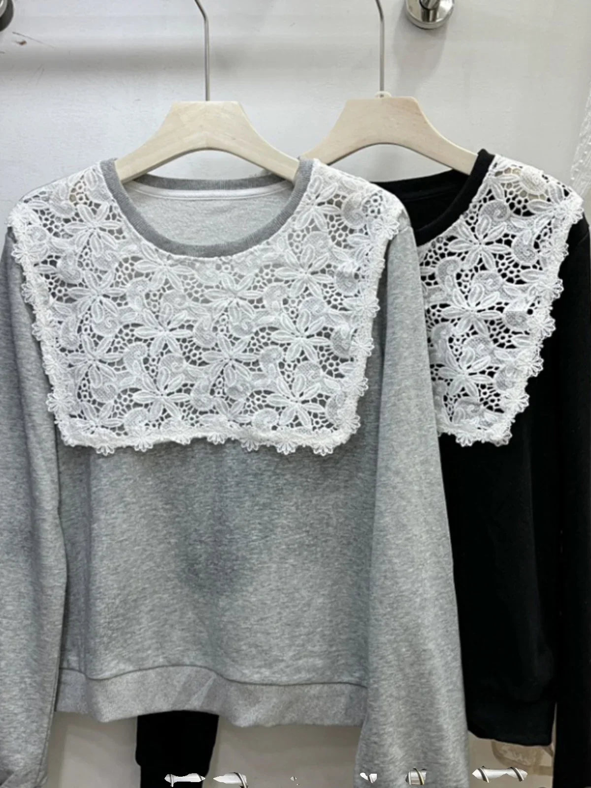 Lace Splicing Sweatshirts Femme Simple Long Sleeve Hoodie 52B357