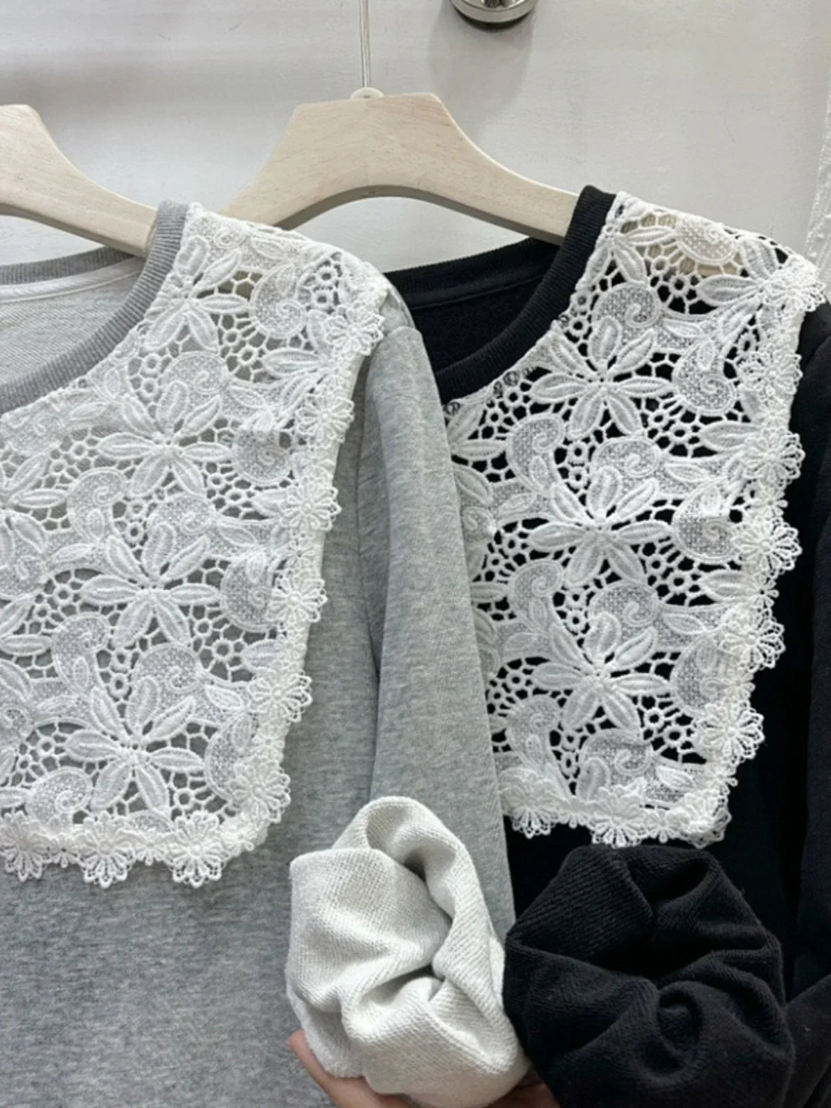 Lace Splicing Sweatshirts Femme Simple Long Sleeve Hoodie 52B357