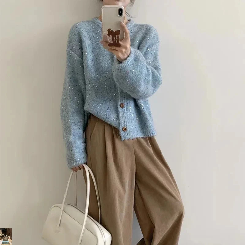 Glutinous O-Neck Long Sleeve Knitted Coats SA008