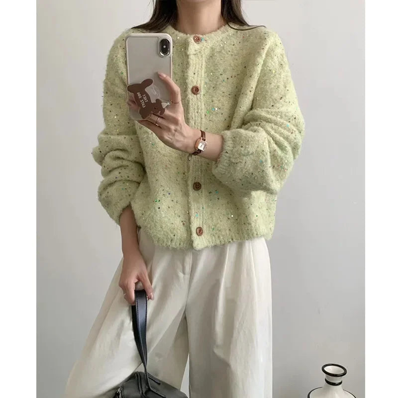 Glutinous O-Neck Long Sleeve Knitted Coats SA008