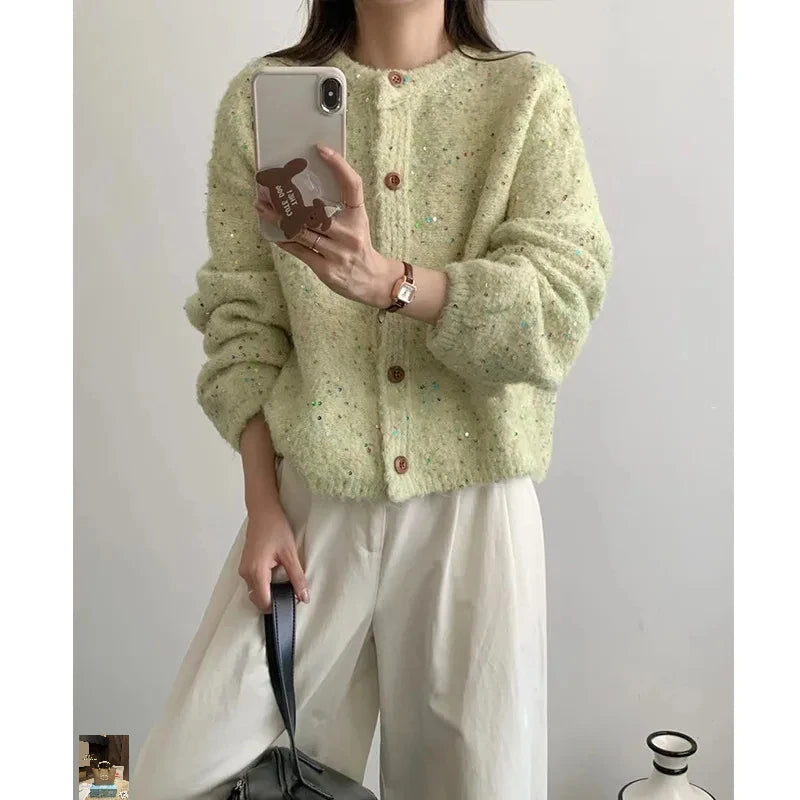 Glutinous O-Neck Long Sleeve Knitted Coats SA008