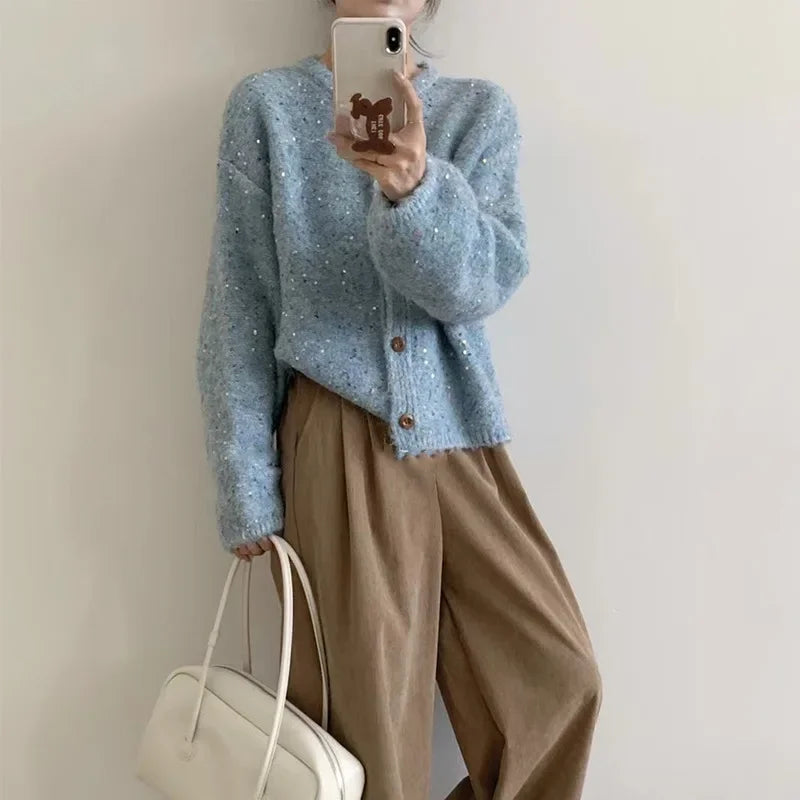 Glutinous O-Neck Long Sleeve Knitted Coats SA008