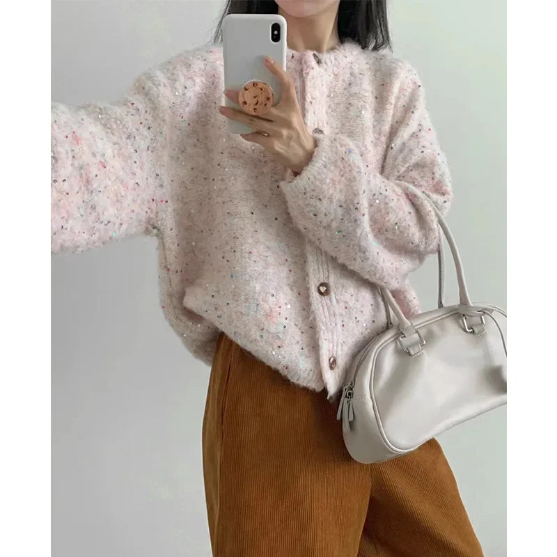 Glutinous O-Neck Long Sleeve Knitted Coats SA008