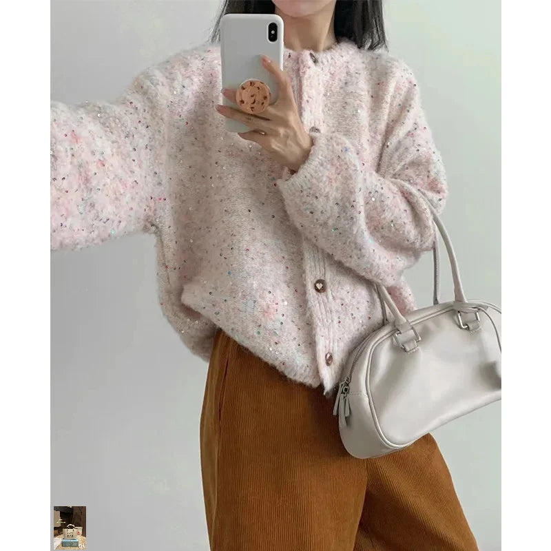 Glutinous O-Neck Long Sleeve Knitted Coats SA008
