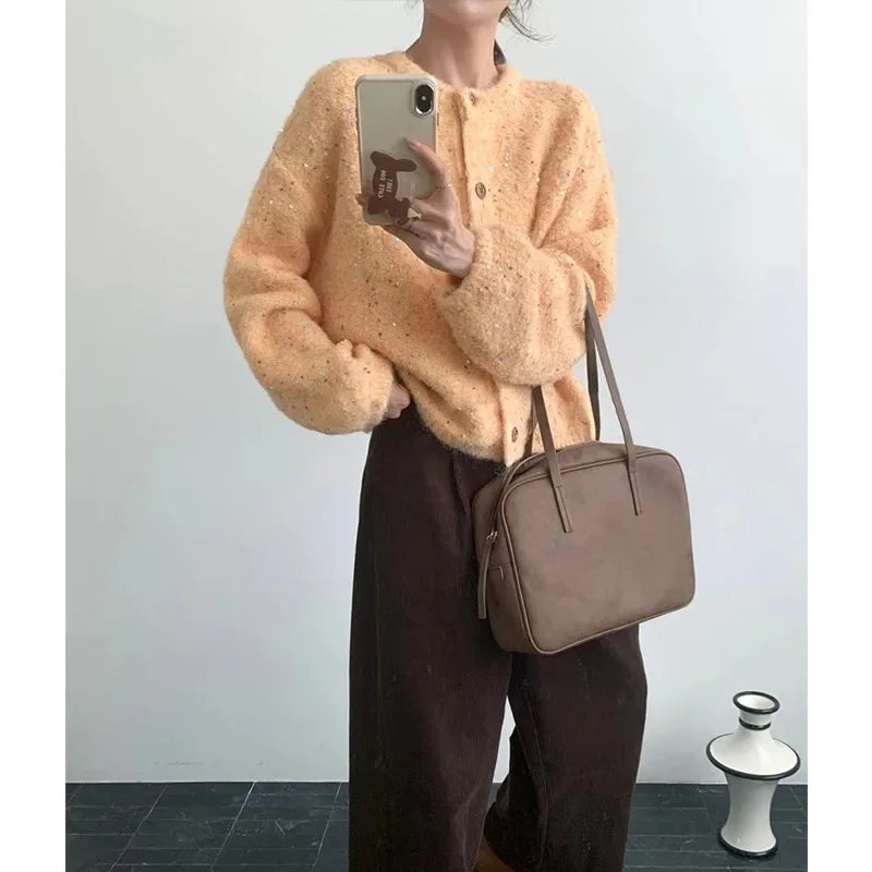 Glutinous O-Neck Long Sleeve Knitted Coats SA008