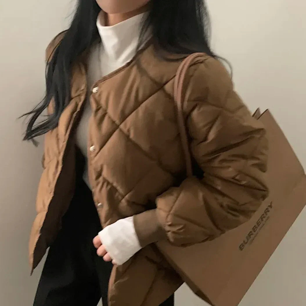 Plaid Down Jacket Small Solid Coat SA093