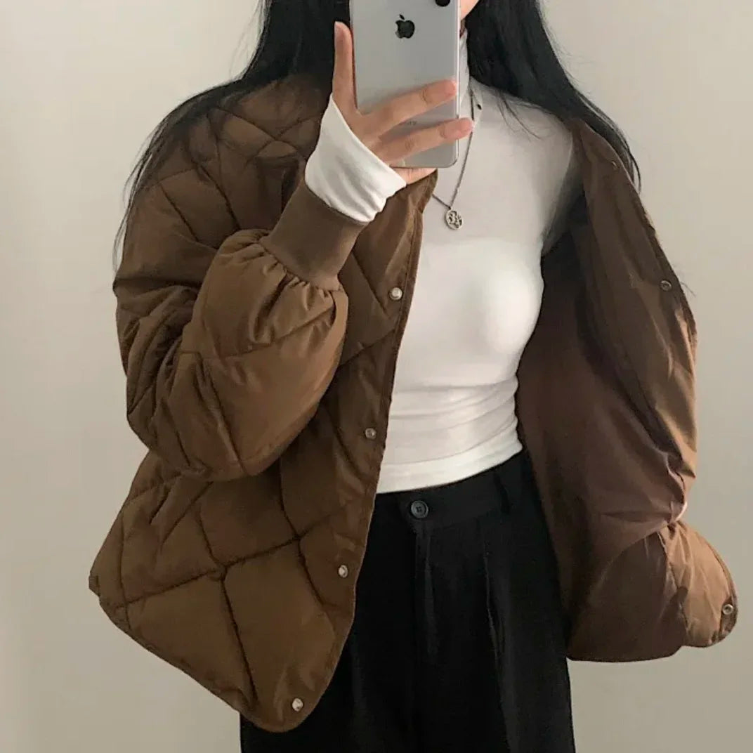 Plaid Down Jacket Small Solid Coat SA093