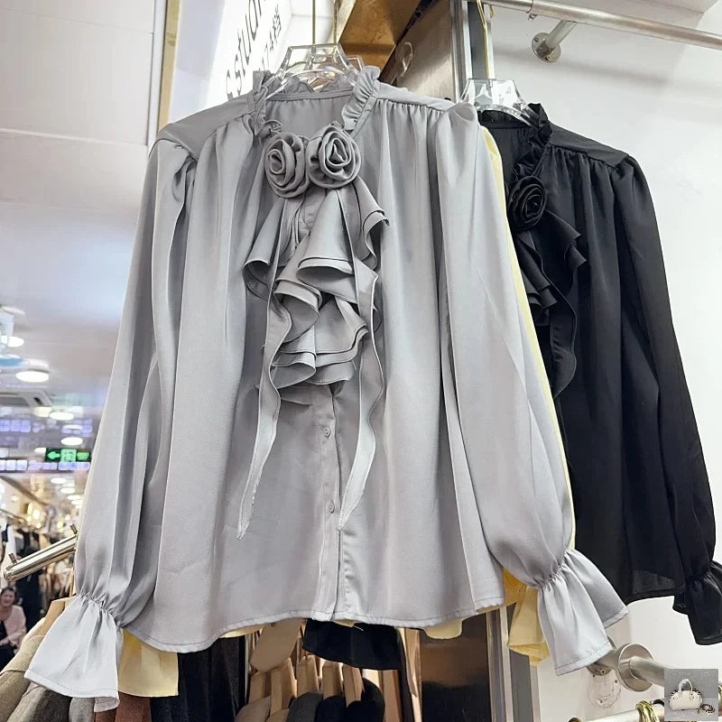 French Style Stand Collar Flare Sleeve Shirt SA053/SA138