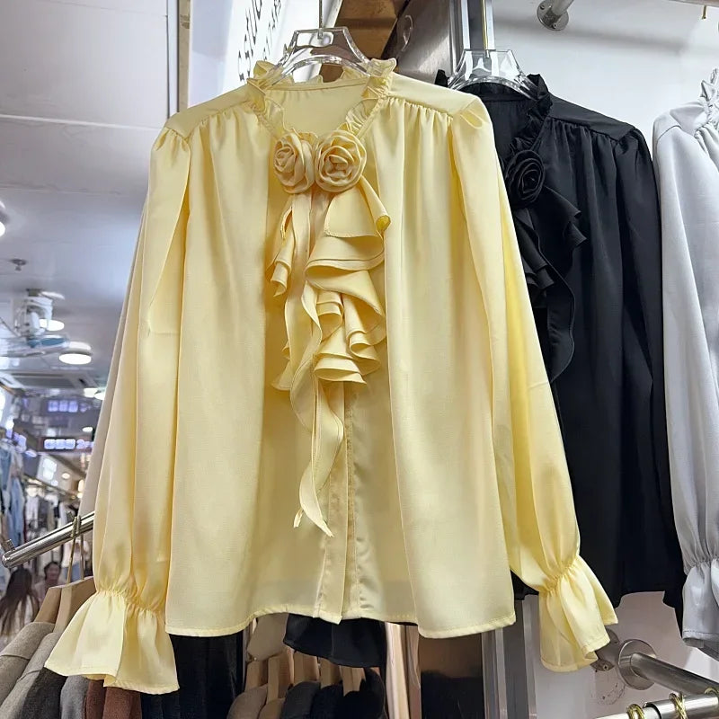 French Style Stand Collar Flare Sleeve Shirt SA053/SA138