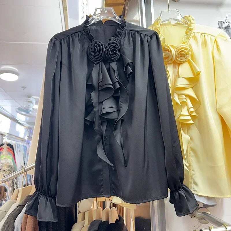French Style Stand Collar Flare Sleeve Shirt SA053/SA138