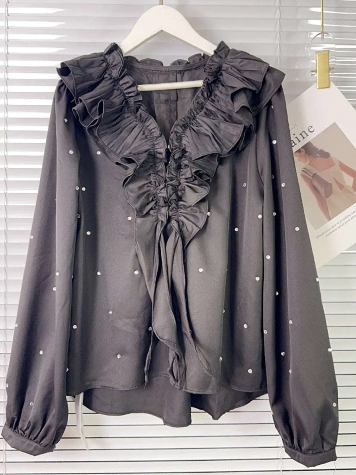 Hot Stamping Shirt Femme Elegant V-neck Blouse