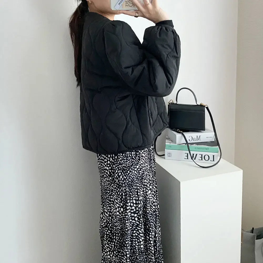 V Neck Plaid Loose Outwear New Moda Parkas