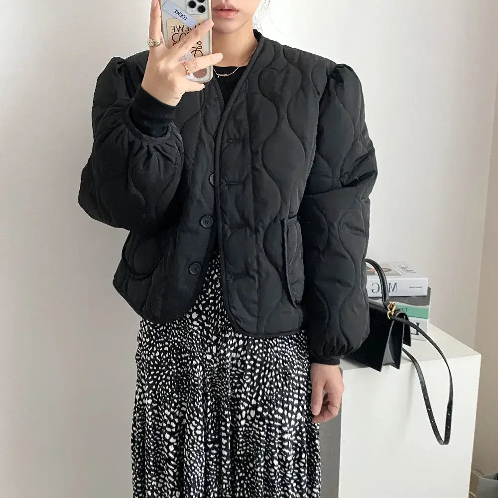 V Neck Plaid Loose Outwear New Moda Parkas