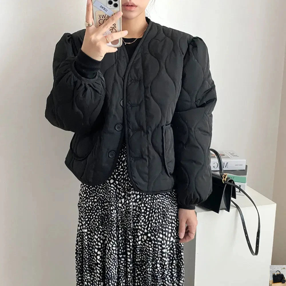 V Neck Plaid Loose Outwear New Moda Parkas