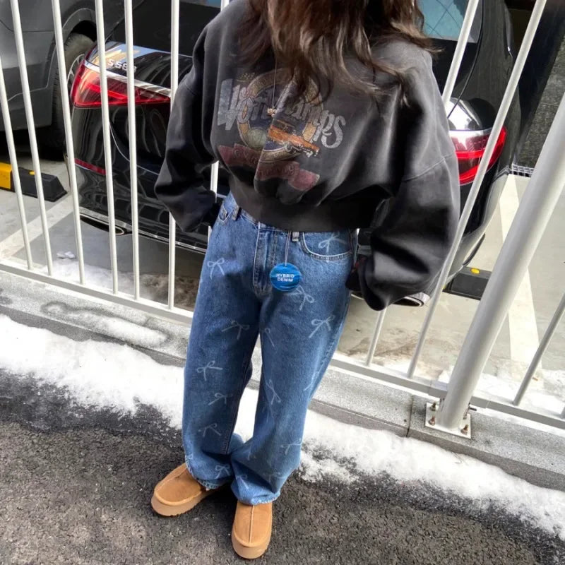 Print Denim Pants Y2k High Waist Jeans SA047