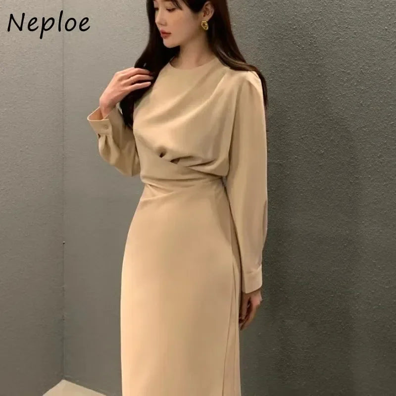 Long Sleeve Dress Femme Slimming Lace Up Vestidos 52B371