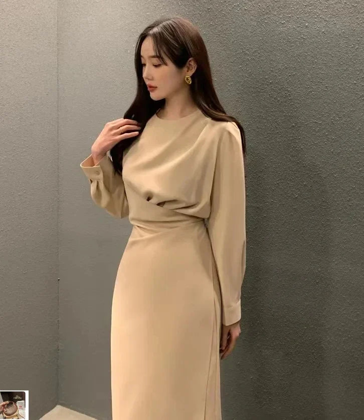 Long Sleeve Dress Femme Slimming Lace Up Vestidos 52B371