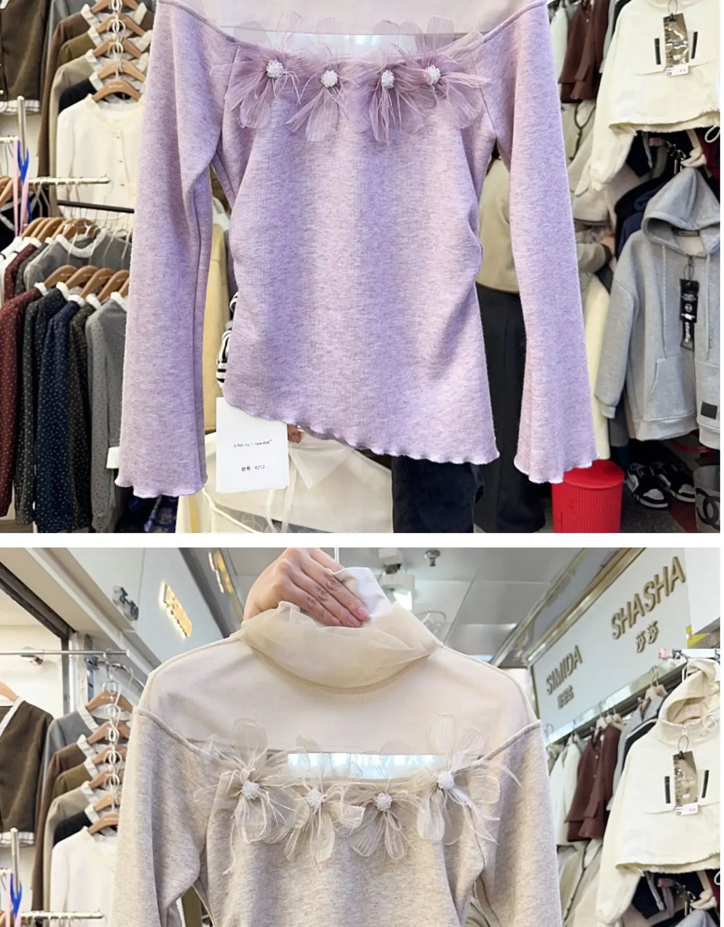Stacked Collar Mesh Spliced Knit Pullovers Femme