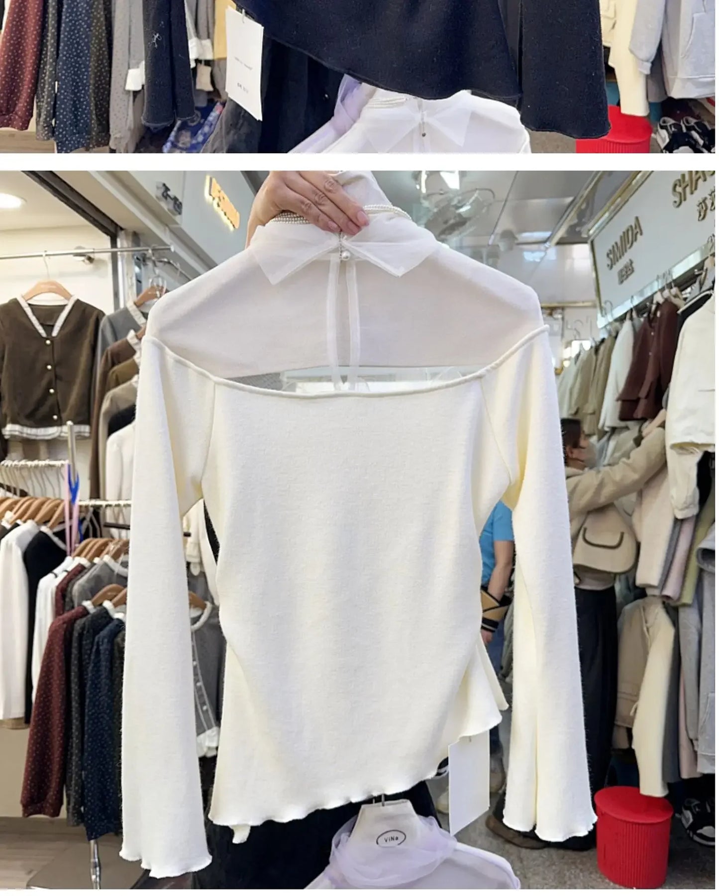 Stacked Collar Mesh Spliced Knit Pullovers Femme