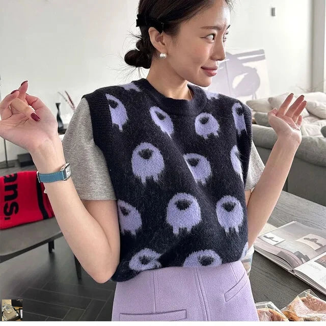 Colorful O-Neck Knitted Vest Sweater Tanks SA076