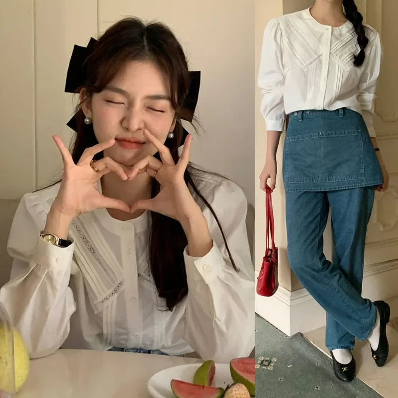Long Sleeve Shirt Sweet O-Neck Blouses SA069