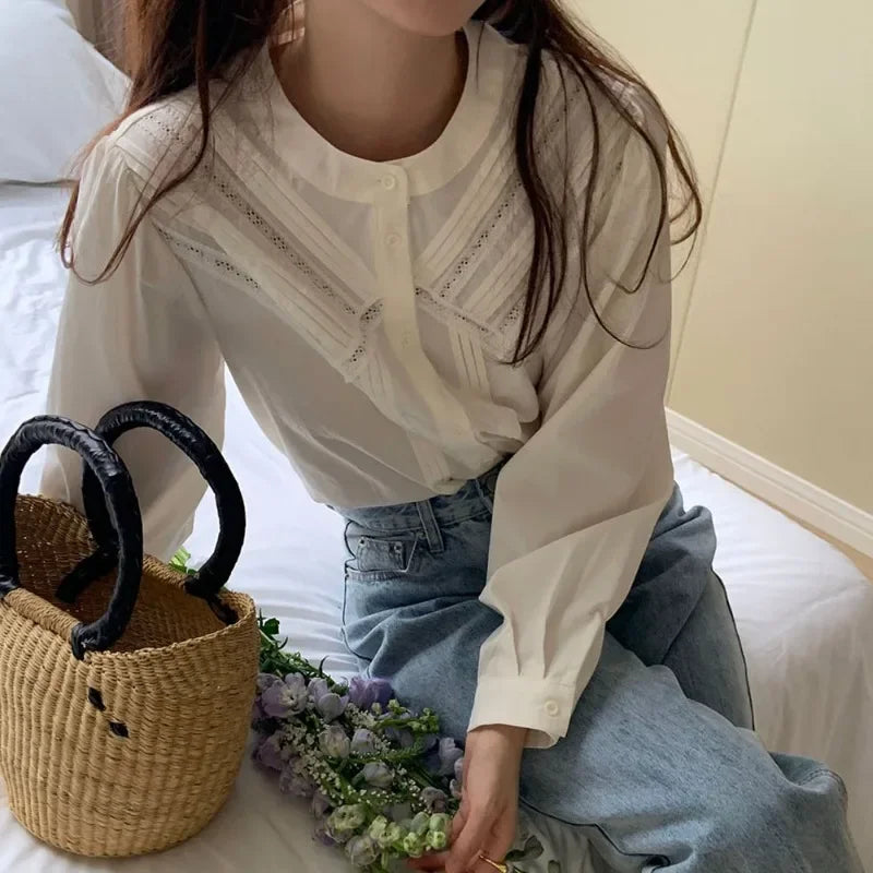 Long Sleeve Shirt Sweet O-Neck Blouses SA069