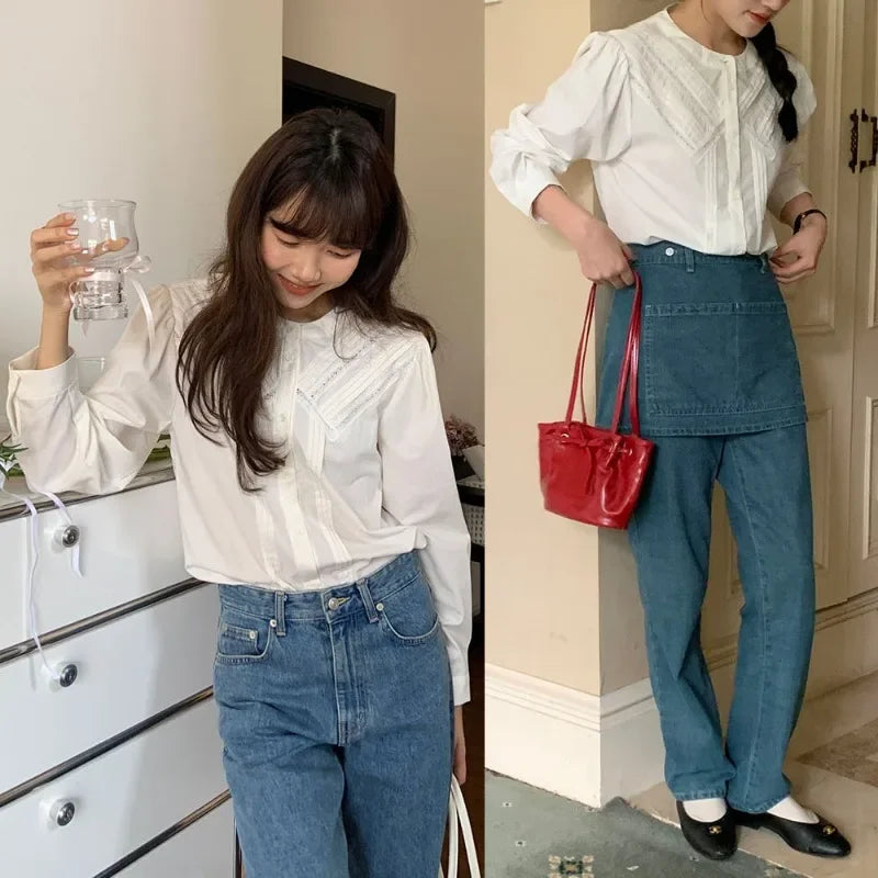 Long Sleeve Shirt Sweet O-Neck Blouses SA069