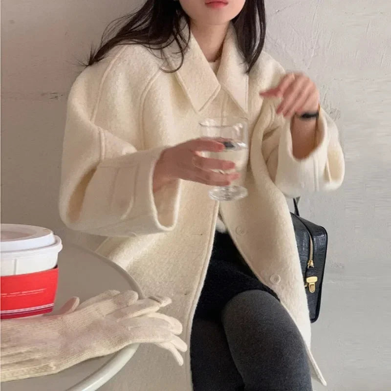 Single Breasted Blends Long Sleeve Woolen Coat 52B370