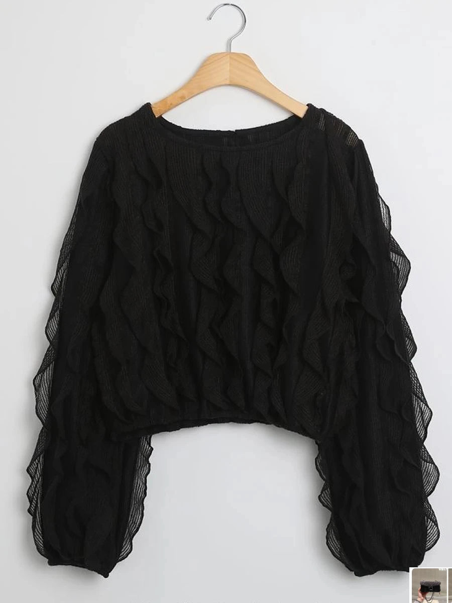 Ruffled Fringe Blouses Femme Color Shirt