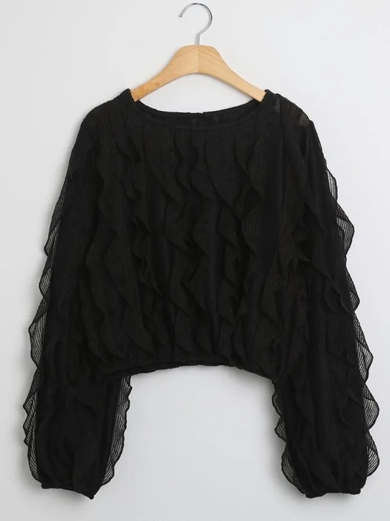 Ruffled Fringe Blouses Femme Color Shirt