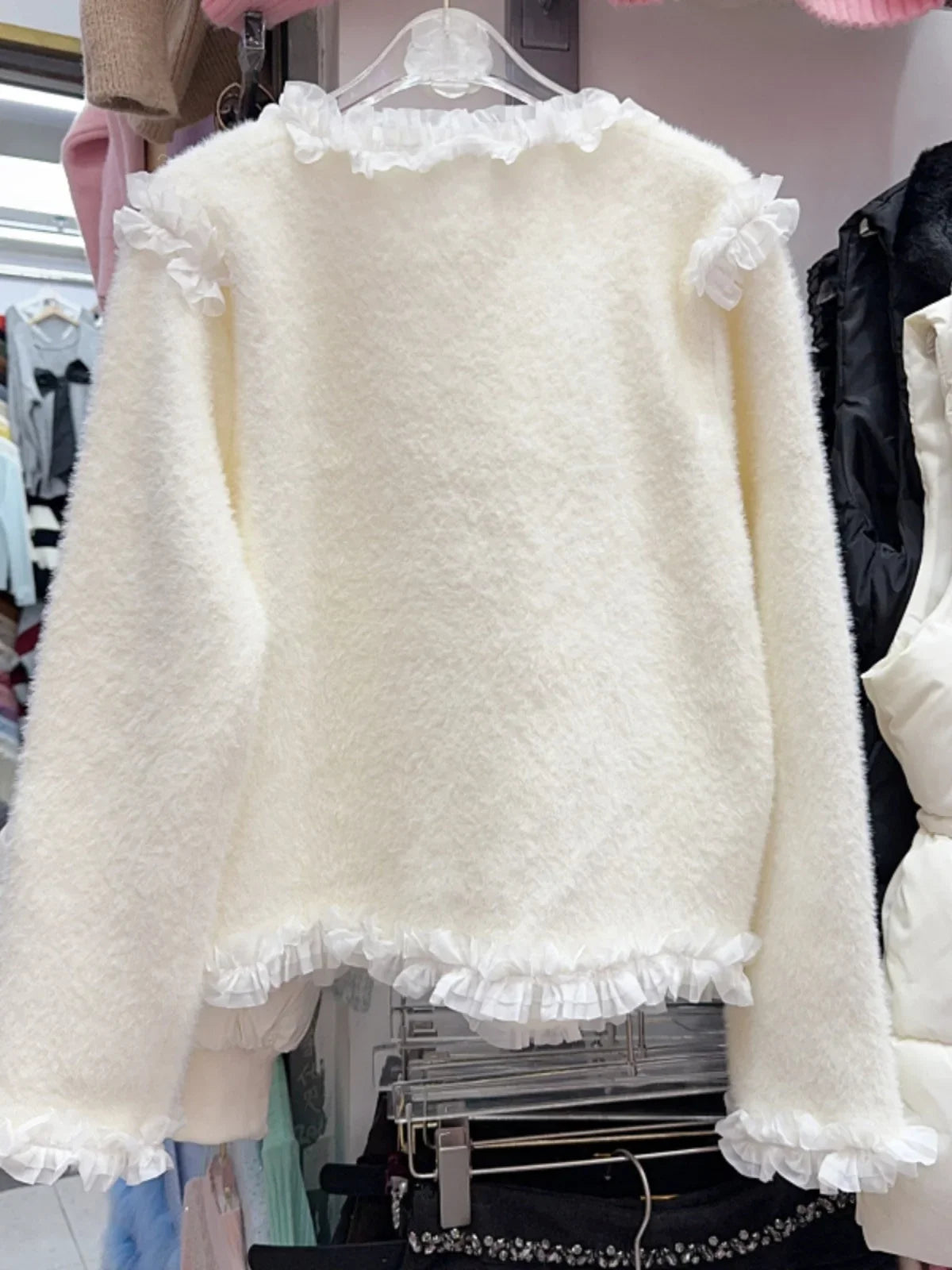 Heavy Industry Nail Bead Flower Mink Fur Coat SA114