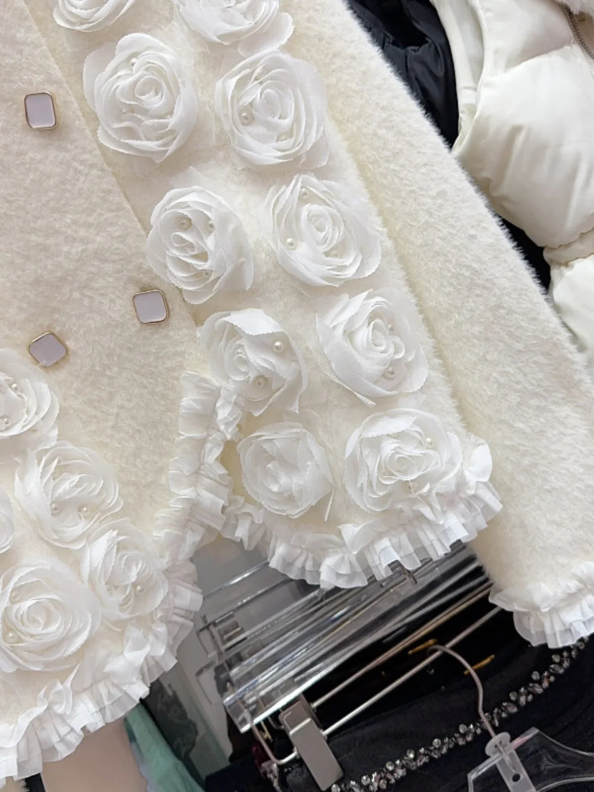 Heavy Industry Nail Bead Flower Mink Fur Coat SA114
