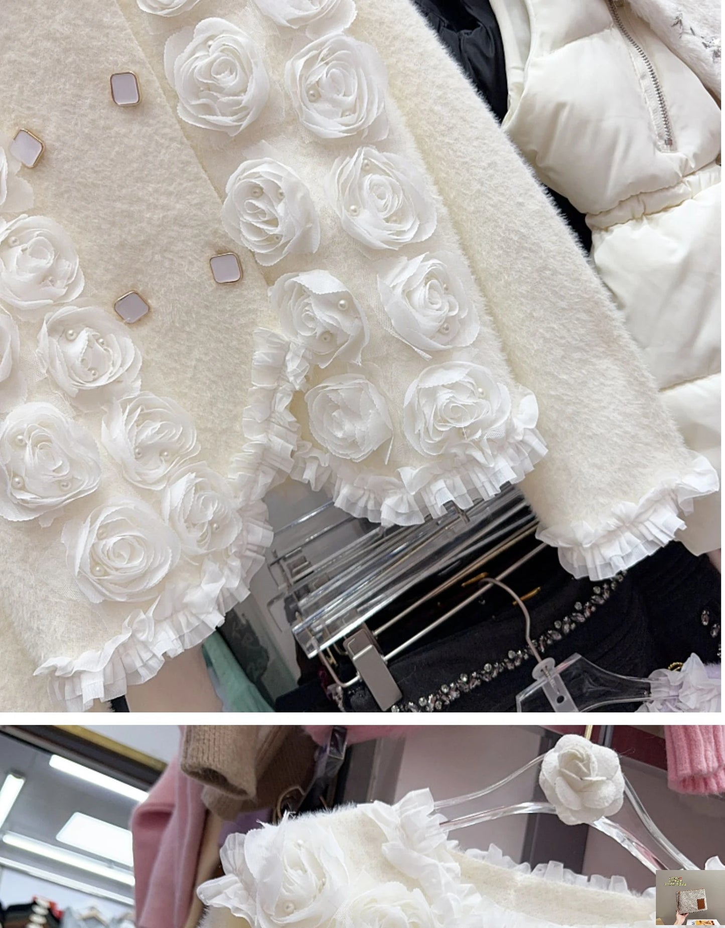 Heavy Industry Nail Bead Flower Mink Fur Coat SA114