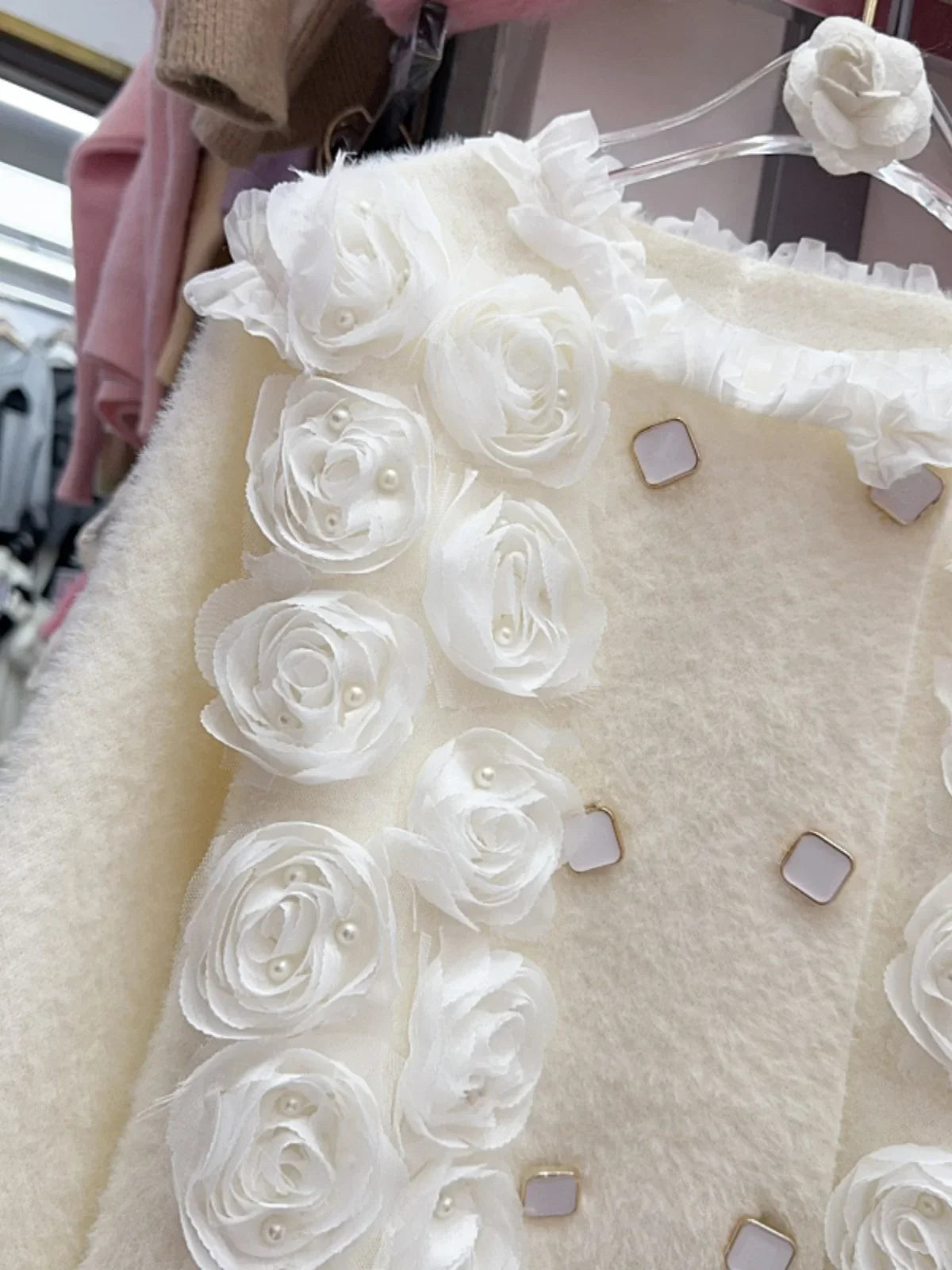 Heavy Industry Nail Bead Flower Mink Fur Coat SA114