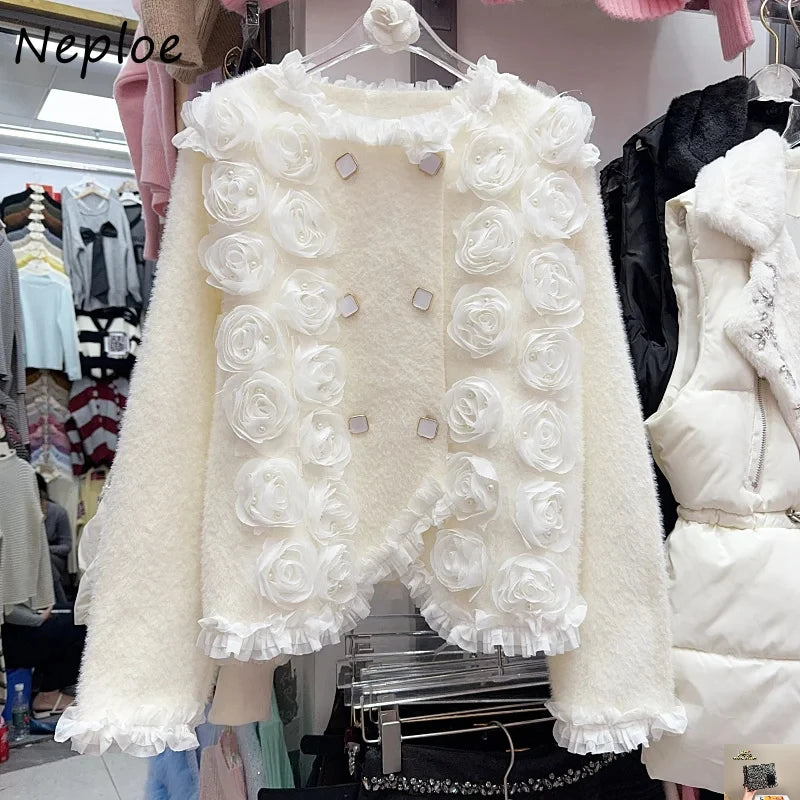 Heavy Industry Nail Bead Flower Mink Fur Coat SA114