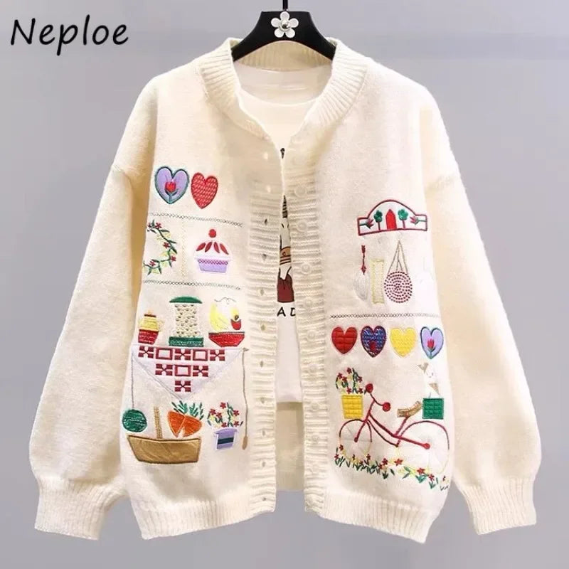 Embroidered Sweater Autumn Age Knitted Cardigan 52B369