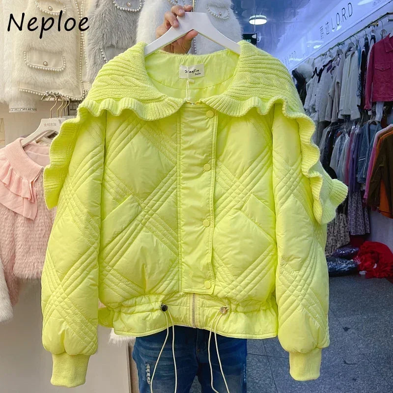 Turn Down Collar Single-breasted Drawstring Puffer Jacket SA-52B355