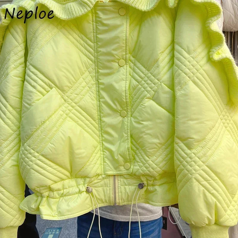 Turn Down Collar Single-breasted Drawstring Puffer Jacket SA-52B355