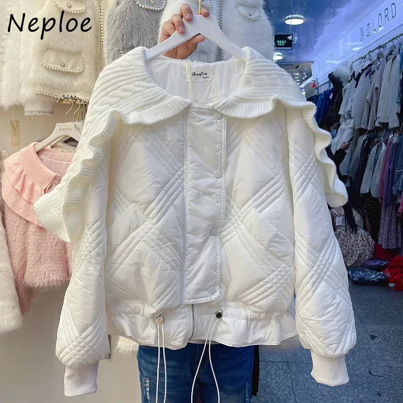 Turn Down Collar Single-breasted Drawstring Puffer Jacket SA-52B355
