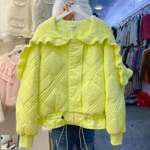 Turn Down Collar Single-breasted Drawstring Puffer Jacket SA-52B355