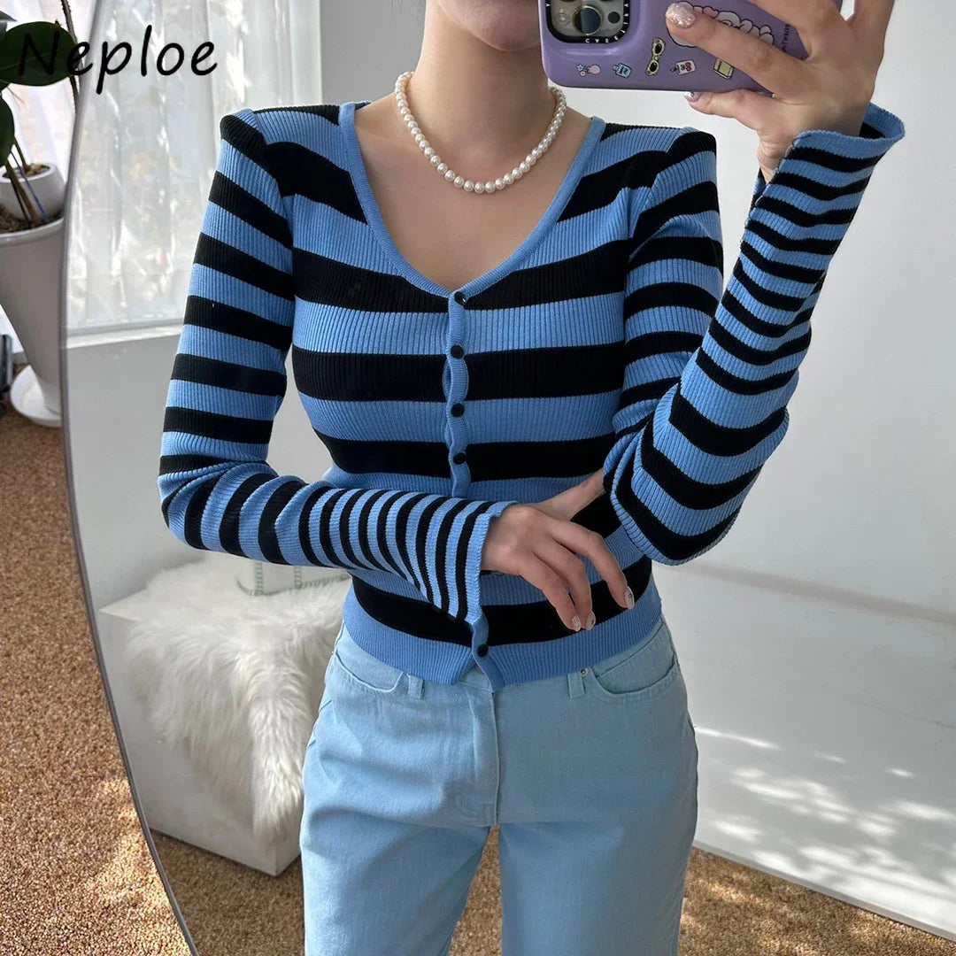 Horizontal Striped Knitted Cardigan SA018