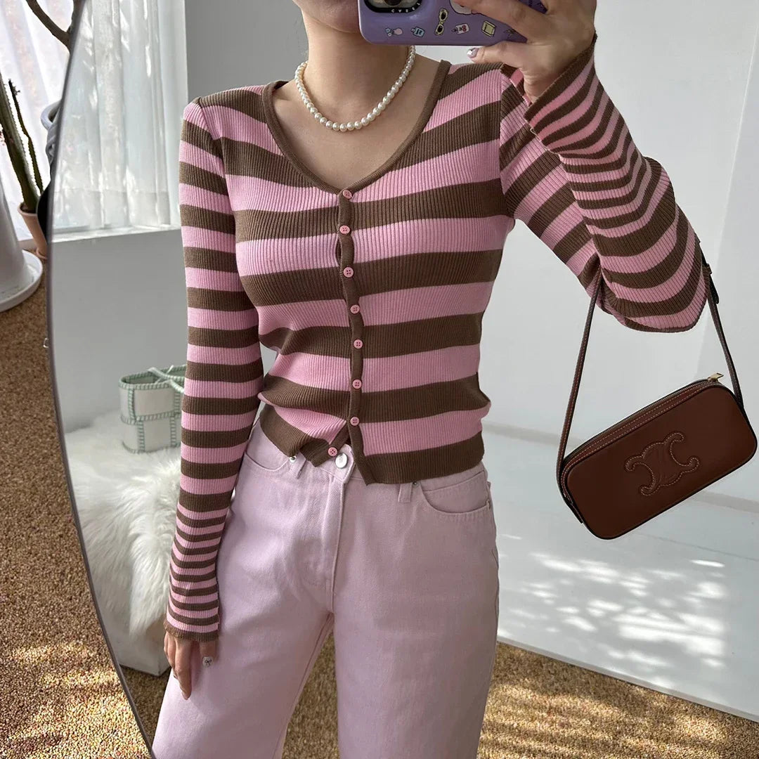 Horizontal Striped Knitted Cardigan SA018