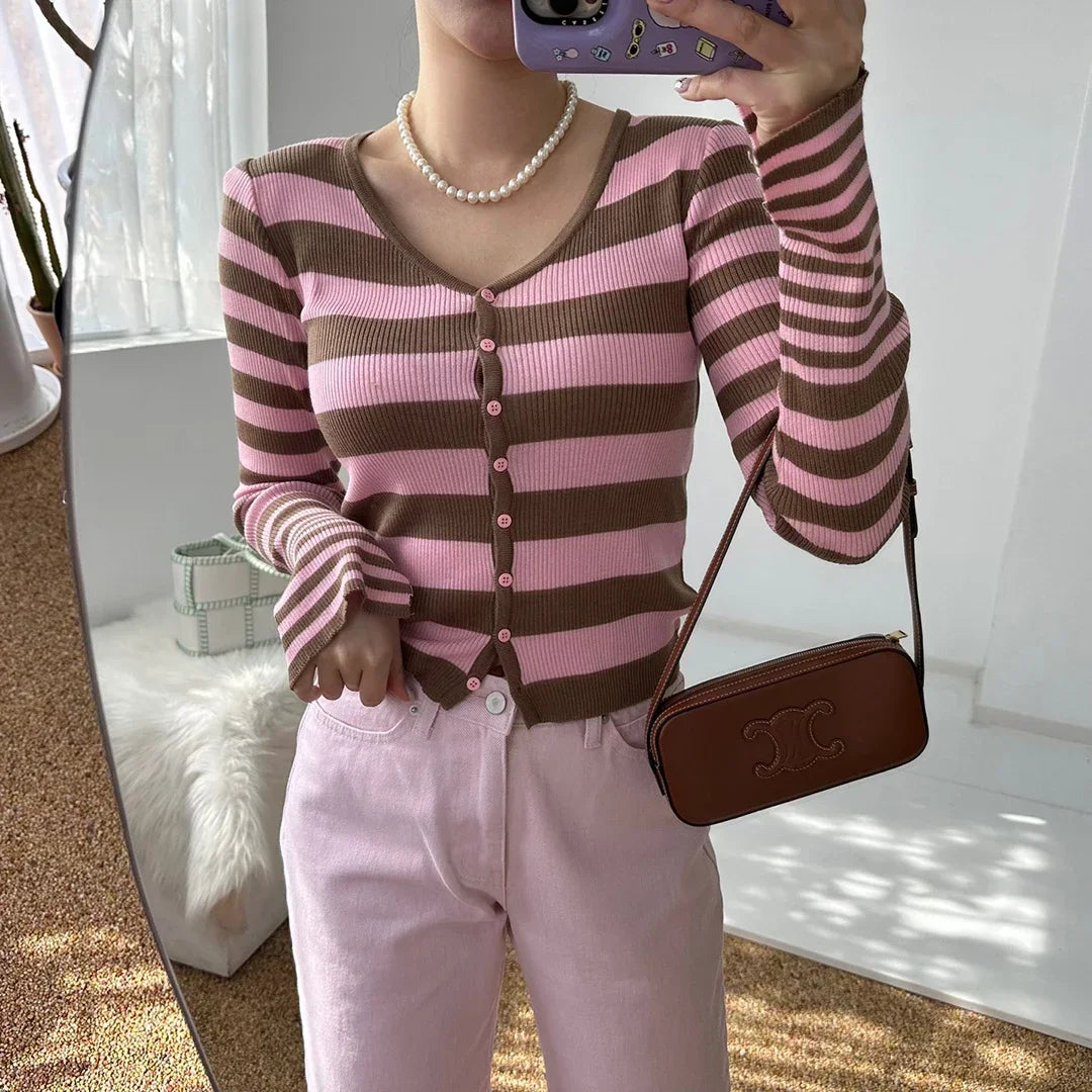 Horizontal Striped Knitted Cardigan SA018