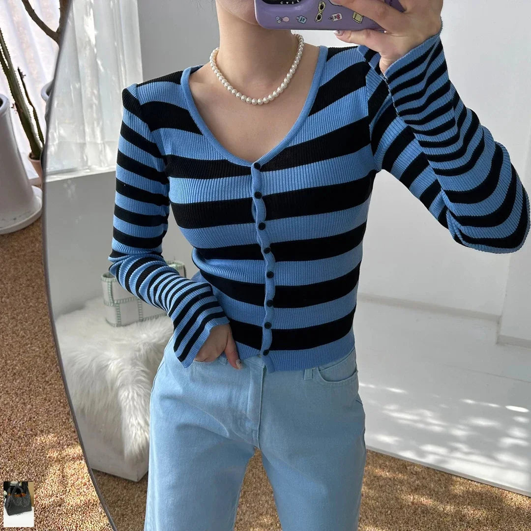 Horizontal Striped Knitted Cardigan SA018