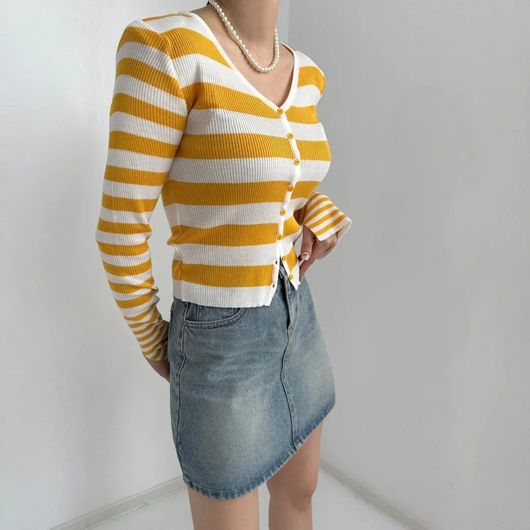 Horizontal Striped Knitted Cardigan SA018