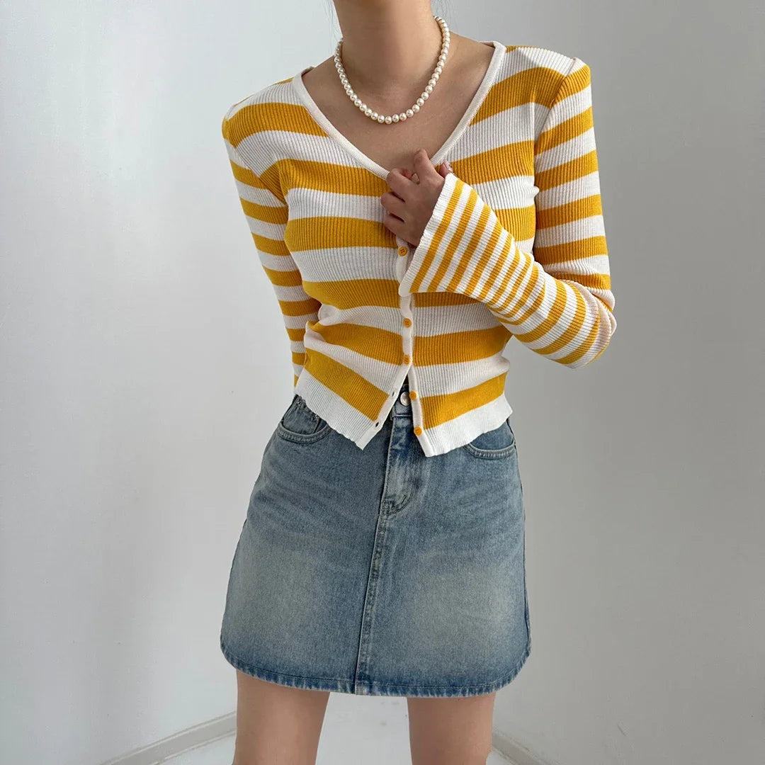 Horizontal Striped Knitted Cardigan SA018