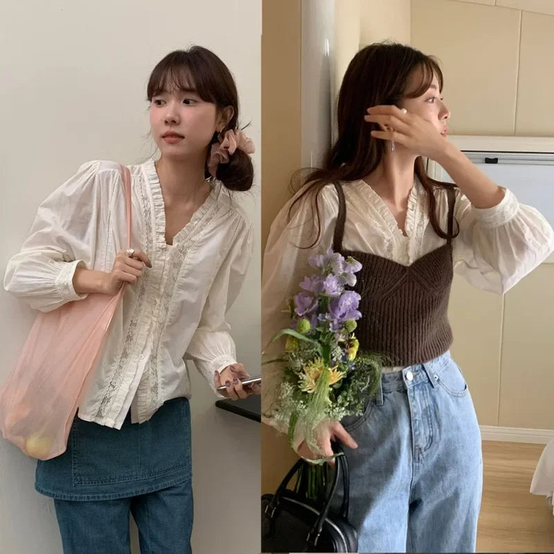 Femme Sweet Style Lace Patchwork Shirt SA079