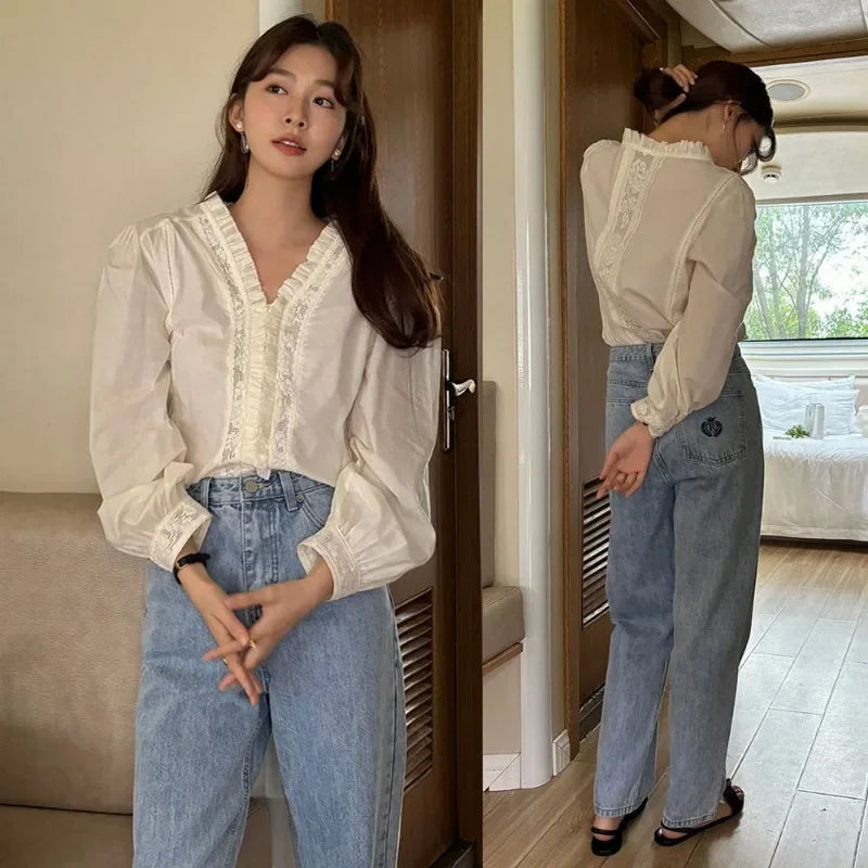 Femme Sweet Style Lace Patchwork Shirt SA079