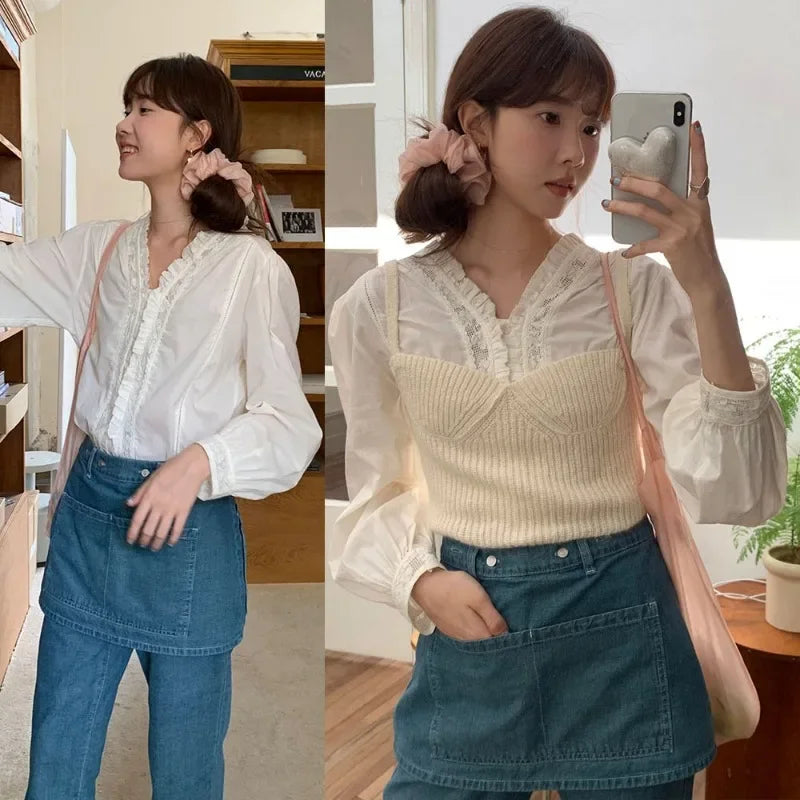 Femme Sweet Style Lace Patchwork Shirt SA079