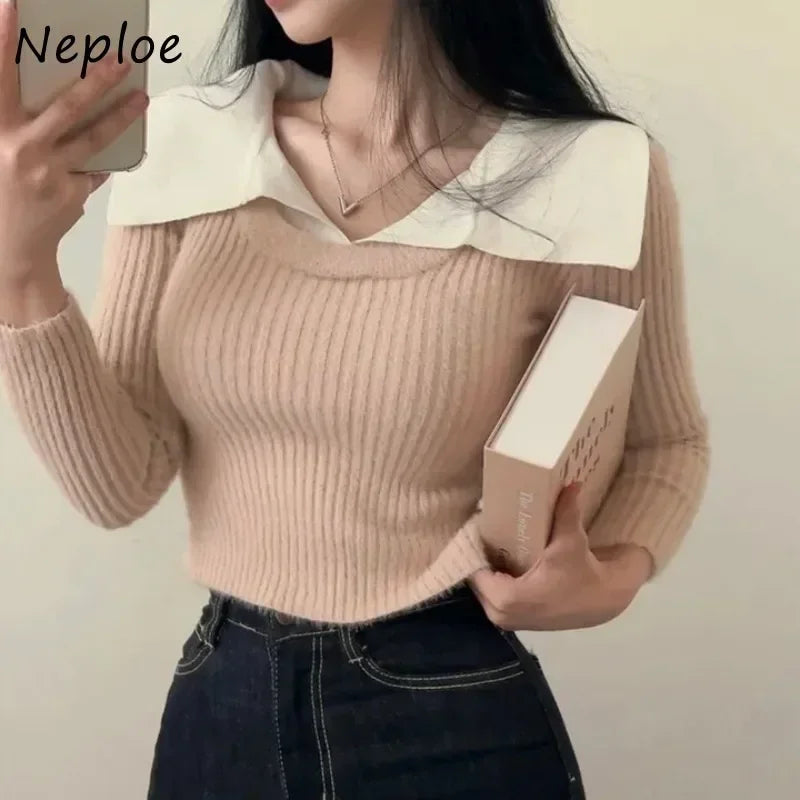 Long Sleeve Knitted Sweater Patchwork Pullovers SA086